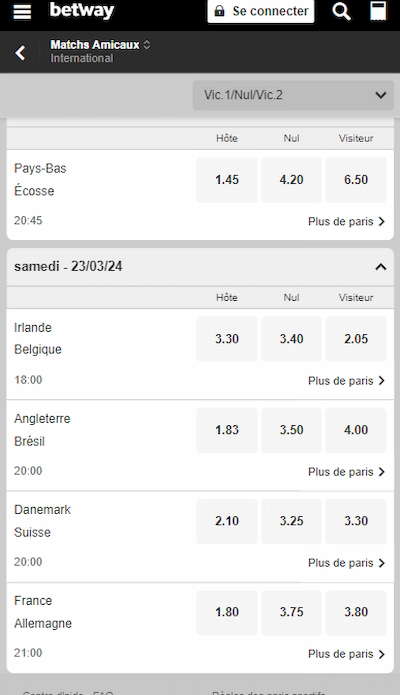 Paris sportifs Betway Belgique