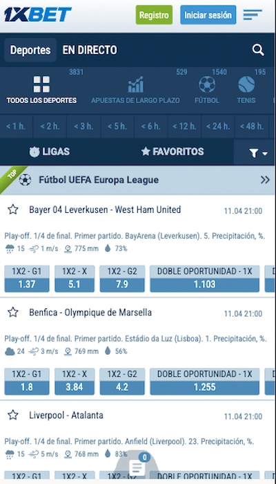 partidos de 1xBet